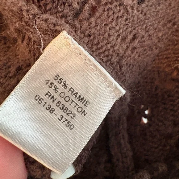 Christopher & Banks Brown Tie-Front Open Knit Casual Ramie & Cotton Cardigan - Picture 3 of 4